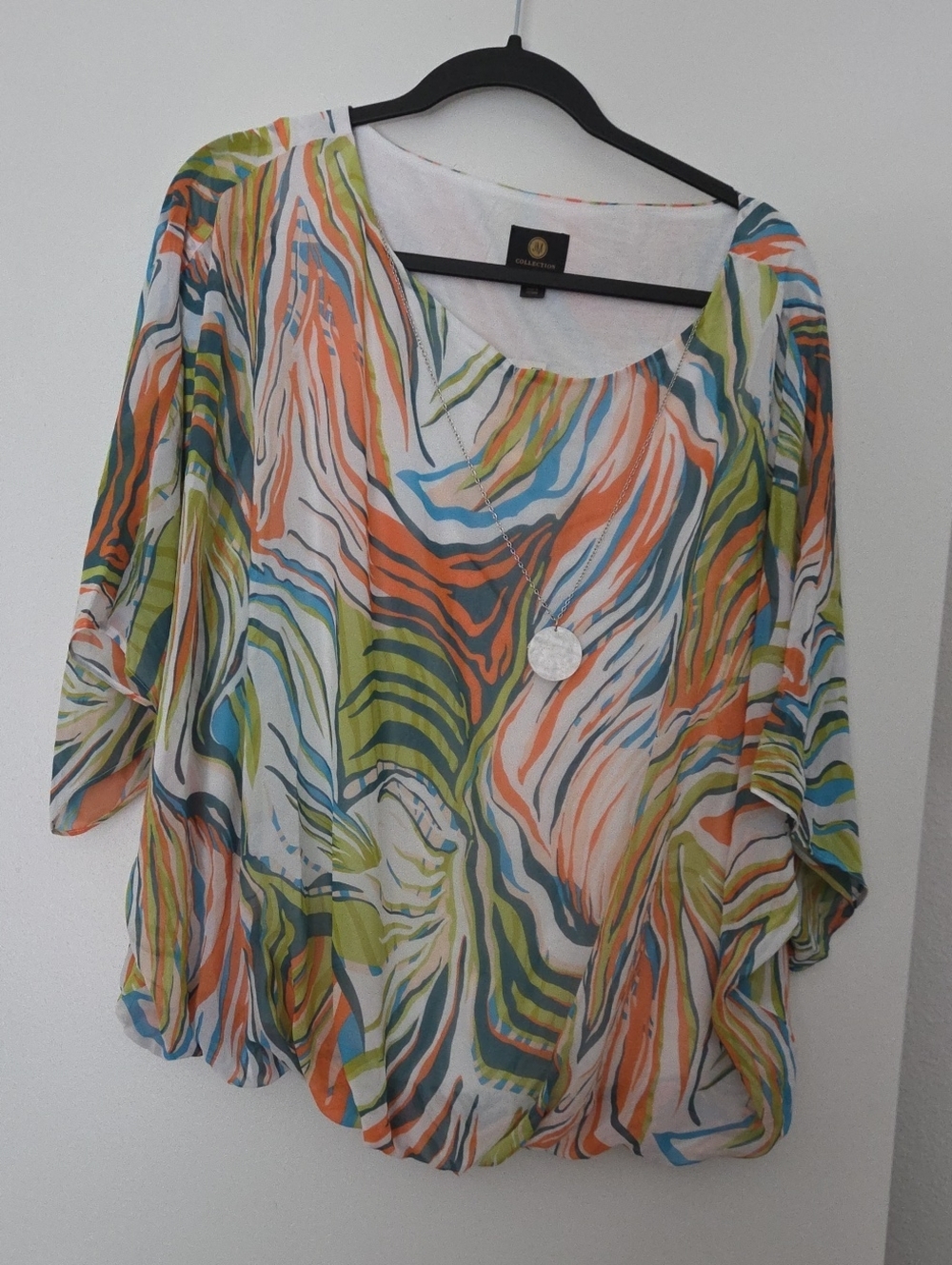 JM Collection Multicolor Wave-Print Tunic in Green, Orange, Blue, Cream